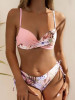 Costum de baie cu imprimeu, sutien si bikini, roz, dama, Shein