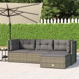 Cumpara ieftin Set mobilier de grădină cu perne, 4 piese, gri, poliratan