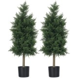 HOMCOM Arbori Topiari de Cedru Artificial, Set de 2 Plante Artificiale &icirc;n Ghivece, Plante Decorative, 38x12.5x90 cm, Verde | Aosom Romania