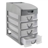 Suport Sertare Plastic, Model 15x22x26 cm, 4 Sertare, Culoare Gri