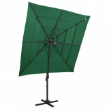 Umbrelă de soare 4 niveluri, st&acirc;lp aluminiu, verde, 250x250 cm, vidaXL