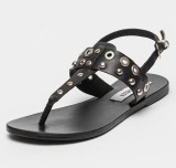 Steve Madden, Sandale din piele cu nituri Bionic, Negru, 37, Resigilat, Grad B