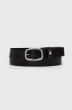 Tommy Jeans curea de piele femei, culoarea negru, AW0AW15836