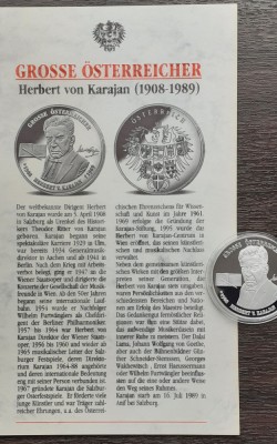 MEDALIE DIN ARGINT AUSTRIA -SERIA PERSONALITATI,CU CERTIFICAT,HERBERT V. KARAJAN foto