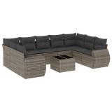 Cumpara ieftin Set mobilier de gradina cu perne, 10 piese, gri, poliratan