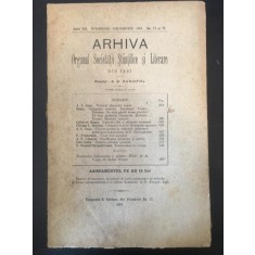 Arhiva - Organul Societatei Stiintifice si Literare Anul XII Noiembrie-Decembrie 1901 No. 11 si 12