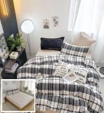 Lenjerie Pat Bumbac cu Elastic 6 Piese Alb Gri 180x200 cm - Husa Pilota, Cearceaf, Fete Perna 55x75 cm &amp; 70x70 cm