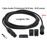 Cablu xlr xlr, mama - tata, 15M lungime, 6mm grosime, profesional