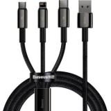 Cablu alimentare si date Baseus Tungsten Gold One-for-three, Fast Charging Data Cable pt.smartphone,USB la Micro-USB+Lightning+USB Type-C 3.5A,braided