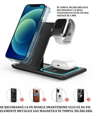 Incarcator Wireless, Statie de Incarcare Pentru 3 Dispozitive Simultan foto