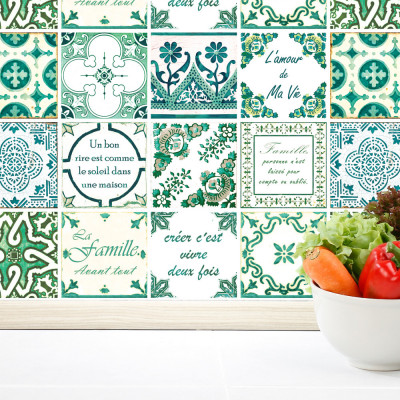 Sticker faianta - Green Vintage Mosaic Tiles , French - 24 buc - 15x15 cm foto