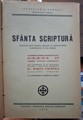 Sfanta Scriptura-Tradusa dupa textul grecesc al Septuagintei-1936 foto