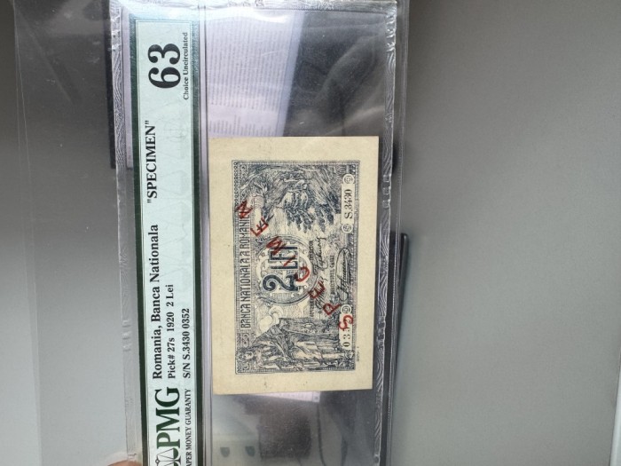 2 lei 1920 Specimen PMG63 unc bancnota gradata