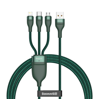 Baseus - Flash Series 3in1 Cablu de date (CA1T3-06) - USB la Type-C / Lightning / Micro-USB 66W, 1.2m - Verde foto