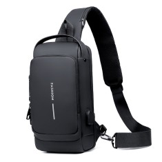 Geanta crossbody de umar sau de mana, cu suport incarcare USB, buzunar antifurt, impermeabila, buzunar ascuns card, marime 32x16x6 cm, culoare negru foto