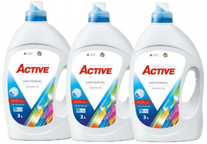 Detergent lichid Universal pentru rufe Active, 3 x 3 litri, 180 spalari