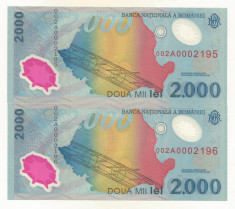 ROMANIA 2000 2.000 LEI 1999 UNC ECLIPSA , CONSECUTIVE PRET / 2BUC necirculata foto