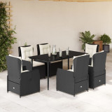 Set mobilier de gradina cu perne, 7 piese, negru, poliratan