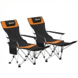 Outsunny Set de 2 Scaune de Camping Pliabile cu Suport pentru Picioare Detașabil, 82x100x88 cm, Negru | Aosom Romania