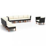 Gossi set mobilier gradina, 9 piese, negru poliratan si lemn eucalipt