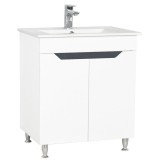 Baza si lavoar ceramic GN0561, mobilier baie stativ 70 cm, front MDF, 2 usi, picioare cromate reglabile, alb antracit