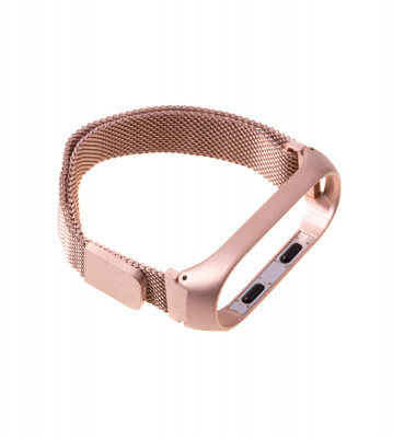 Curea metalica tip plasa pentru bratara fitness Xiaomi Mi Band 3 / 4, cu prindere magnetica-Culoare Roz-Auriu Metalic foto