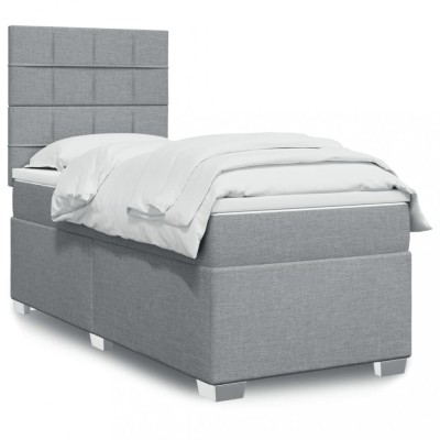 vidaXL Pat box spring cu saltea, gri deschis, 90x190 cm, textil 3292643 foto