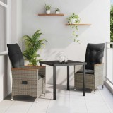 VidaXL Set de masă pentru grădină cu pernă 3 pcs Gri Rattan poli
