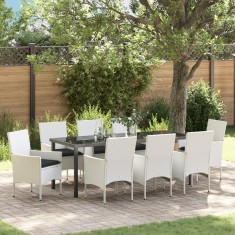 vidaXL Set de dining pentru grădină , 9 piese, cu perne, din rattan alb foto
