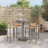 VidaXL Set bar pentru grădină, 5 piese, gri, poliratan/lemn acacia