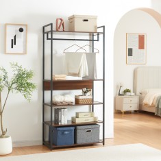 Cuier cu rafturi Larem, 180x84x40 cm, negru cu aspect nuc, [en.casa]