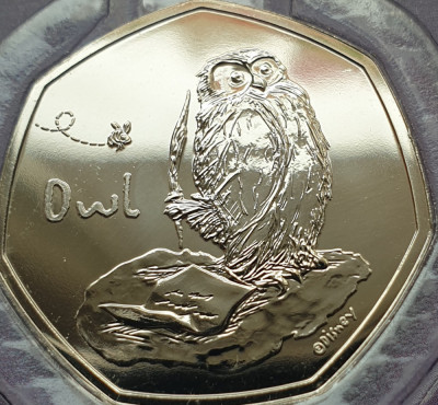 50 pence 2021 Marea Britanie, Owl din seria Winnie the pooh, B unc, Coincard foto