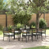 Set de dining pentru grădină , 7 piese, cu perne, din rachită poli, Negru