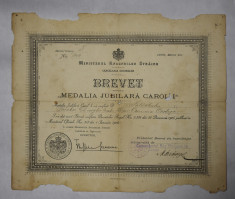 Brevet Medalia Jubilara ( Jubiliara ) Carol I / 1906 Soldat din Costisa Neamt foto