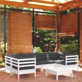Gossi set mobilier de gradina cu perne, 7 piese, alb, lemn masiv pin