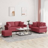 vidaXL Set de canapele cu perne, 2 piese, roșu vin, piele ecologică