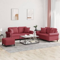 vidaXL Set de canapele cu perne, 2 piese, roșu vin, piele ecologică