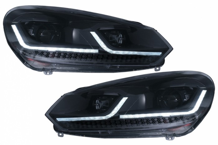 Faruri LED VW Golf 6 VI (2008-2013) Facelift G7.5 Design Negru Semnalizare Secventiala LHD Performance AutoTuning