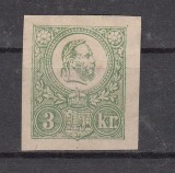 Hungary 1871 King Franz Josef 3Kr green Mi.2 cut MH AM.297, Nestampilat