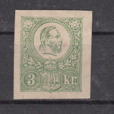 Hungary 1871 King Franz Josef 3Kr green Mi.2 cut MH AM.297