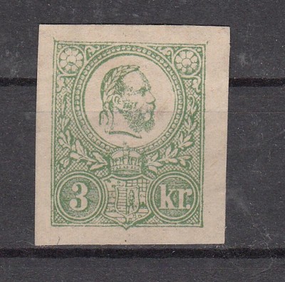 Hungary 1871 King Franz Josef 3Kr green Mi.2 cut MH AM.297 foto