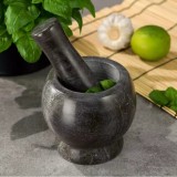 Mojar cu Pistil Marmura Kinghoff Negru 10x10 cm, Macinare Condimente, Ierburi, Usturoi, Design Elegant, Robust