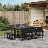 Set mobilier gradina Gossi, 11 piese, textilena negru, perne gri, masa sticla, cadru otel