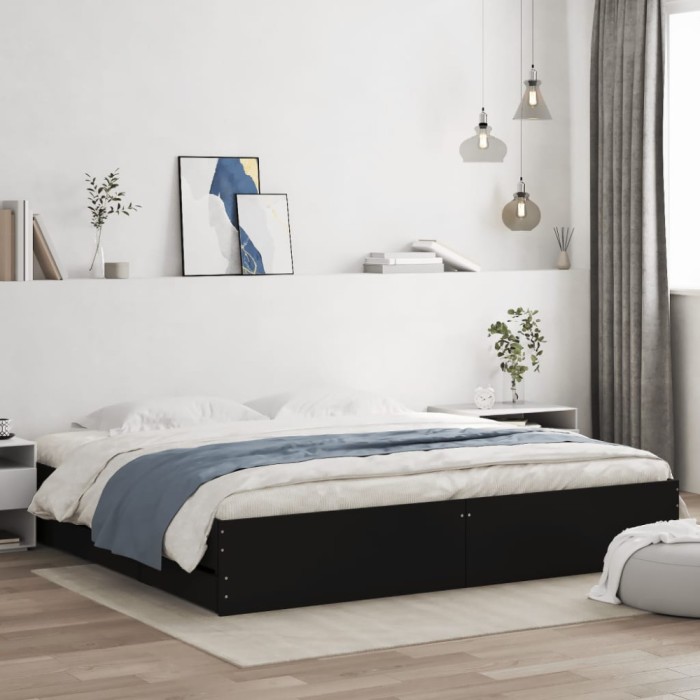 vidaXL Cadru de pat cu sertare, negru, 180x200 cm, lemn prelucrat 3207253