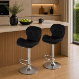 Cumpara ieftin Set 2 scaune de bucatarie/bar, Artool, West, rotativ, catifea neagra, picior metal argintiu, 46x48.5x90-111 cm