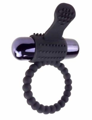 Inel Penis Vibrating Silicone Super Ring, Negru foto