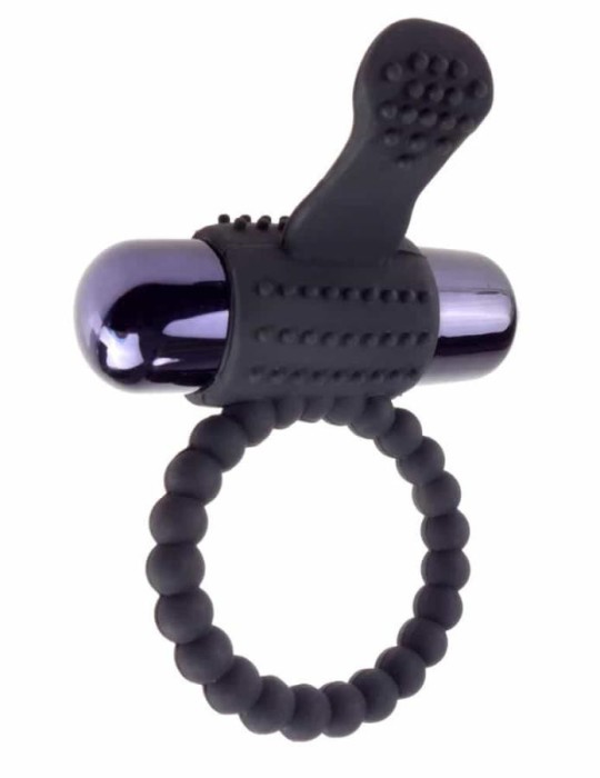 Inel Penis Vibrating Silicone Super Ring, Negru