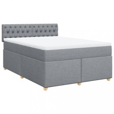 Pat box spring cu saltea, gri deschis, 140x190 cm, textil foto