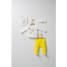 Set de iarna de 5 piese pentru nou nascut Crazy Penguins, Tongs baby (Culoare: Galben)