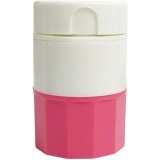 Cutie pastile multifunctionala, flippy, 4 in 1, pahar apa, taiere, sfaramare, depozitare, compact, abs cu lama din inox, alb/roz, 8.7x6.2x4.1 cm